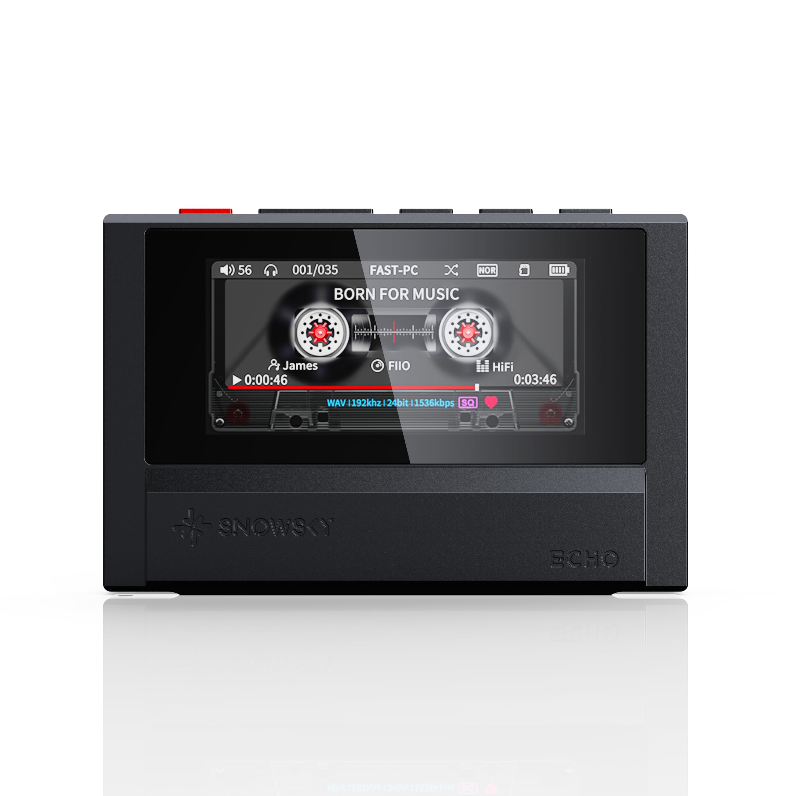 FiiO Echo 4G Hi-Res Digital Audio Player, Dual DAC Bluetooth Music Player, 4.4mm Balanced Output, Color Screen, Portable DAP (Black 4G)