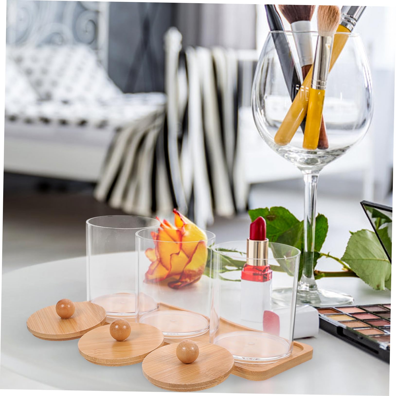 Ciieeo 3 Sätze Make-up- Kommode Schminktisch Wattepaddosen Wattestäbchen-ball-pad-gläser Badezimmer-waschtisch-organizer Spender Für Wattepads Wattebällchen P.s