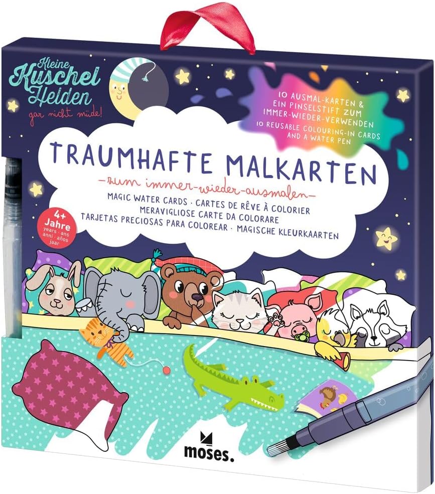 moses. Kleine Kuschelhelden Dreamlike Colouring Cards, Reusable Colouring Book with Water Pen, Magic Colouring Book, Water Colouring Book for Children from 4 Years