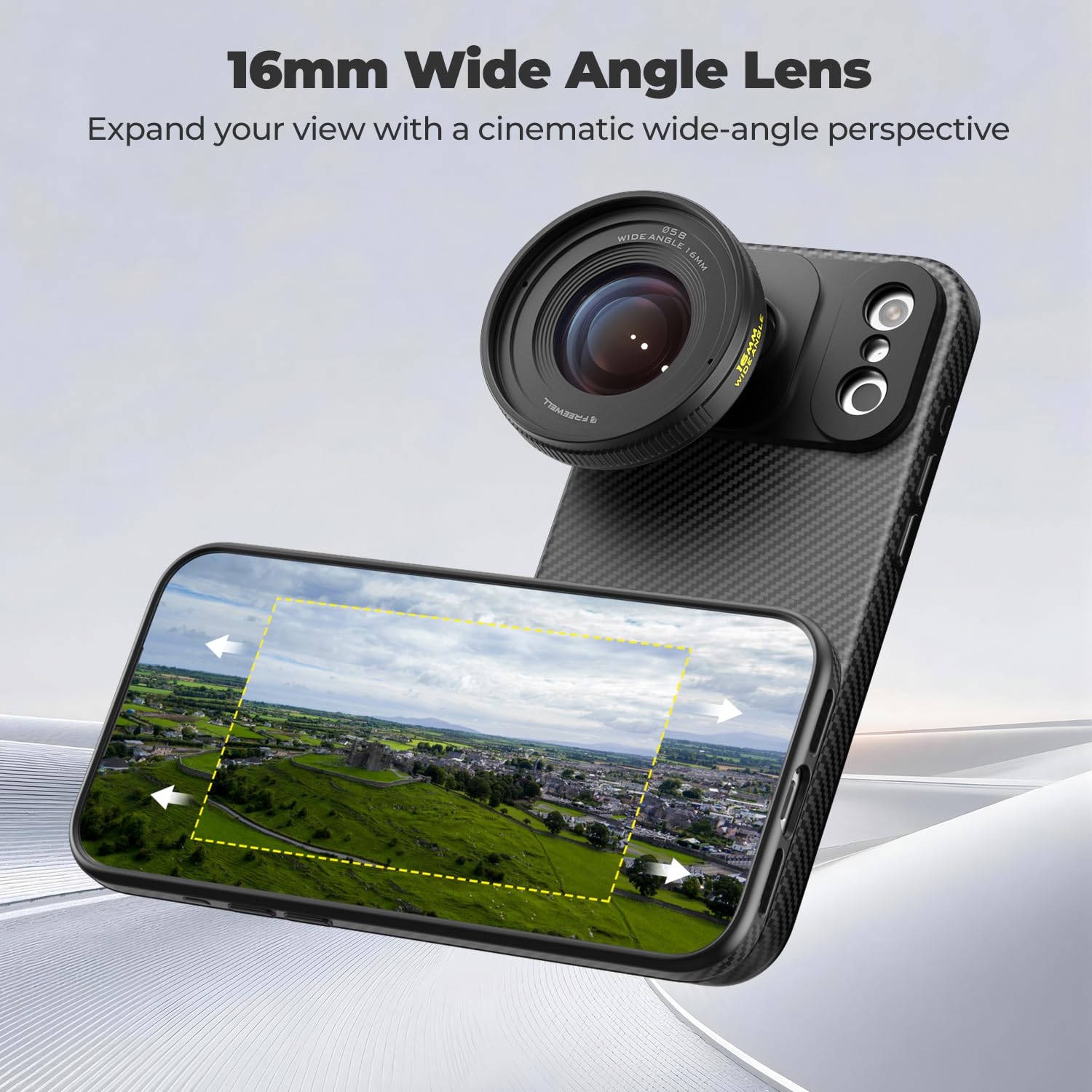 Freewell Objectif Grand Angle 16mm pour iPhone & Samsung - 105° FOV, Close Focus 0.5m - Parfait pour Paysages, Architecture