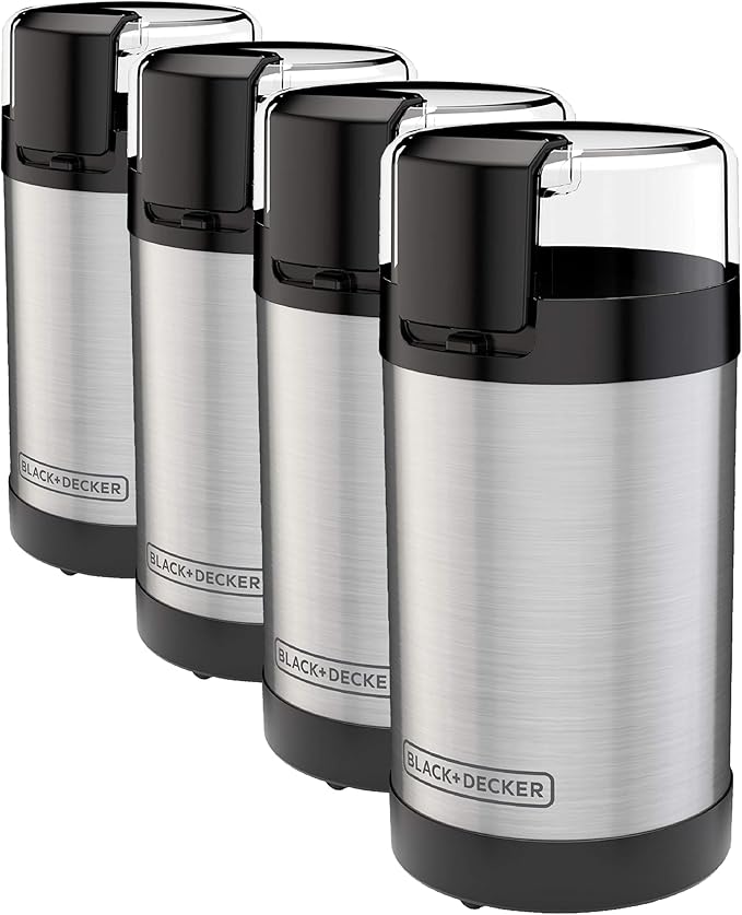 BLACK+DECKER One Touch Coffee Grinder, 2/3 Cup Coffee Bean Capacity, Spice Grinder, One Touch Push-Button Control -150 Watts -Stainless Steel Blades