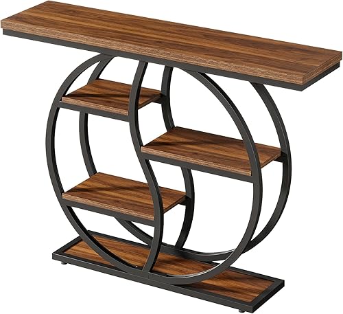 Tribesigns Mesa de entrada de 47.24 pulgadas, consola industrial de 5 niveles con múltiples estantes de almacenamiento, mesas largas estrechas de