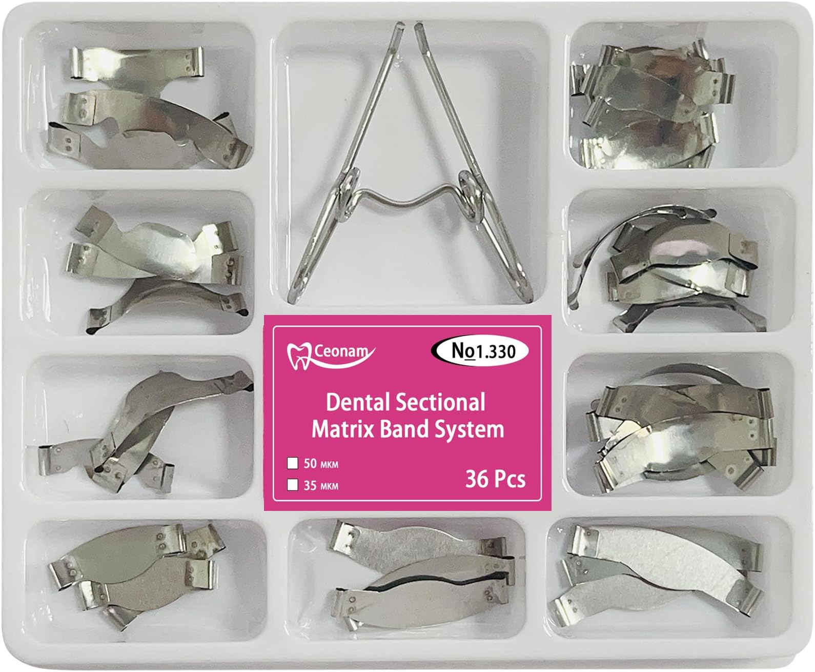 36 Pieces Dental Sectional Matrix Band System with Spring Clip for Dental Restorations, 0.035mm Thickness Stainless Steel Bands, 9 Sizes for Comprehensive Molar and Premolar Procedures Oral Care Kits