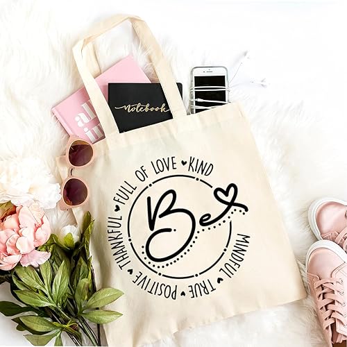 Miniatura 8 de TSIIUO Be Full of Love Kind Mindful True Positive Thankful - Bolsa de lona para mujer, inspiradora, reutilizable, bolsa de compras