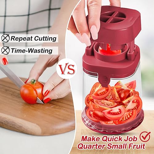 Miniatura 3 de Cortador de frutas pequeño, cortador creativo de fresa y uva, haciendo rápidamente ensalada de frutas y verduras (rojo)