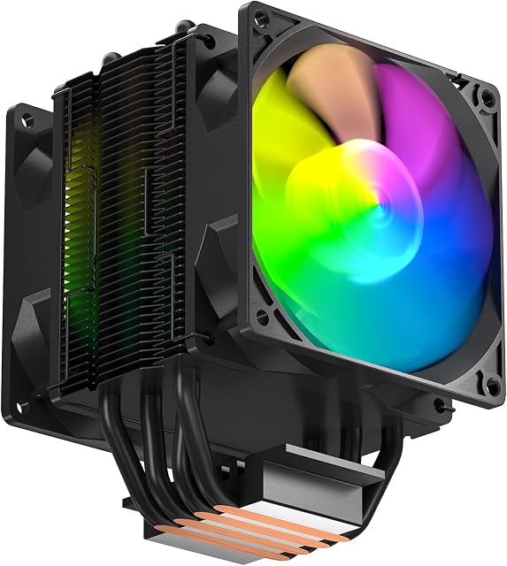 upHere Black CPU Air Cooler with 4 Heat Pipes,Single-Tower with Dual 92mm PWM Addressable RGB LED Fan,CPU Fan for Intel LGA 1700 1200 115X/AMD Ryzen AM4 Universal Socket,A94C