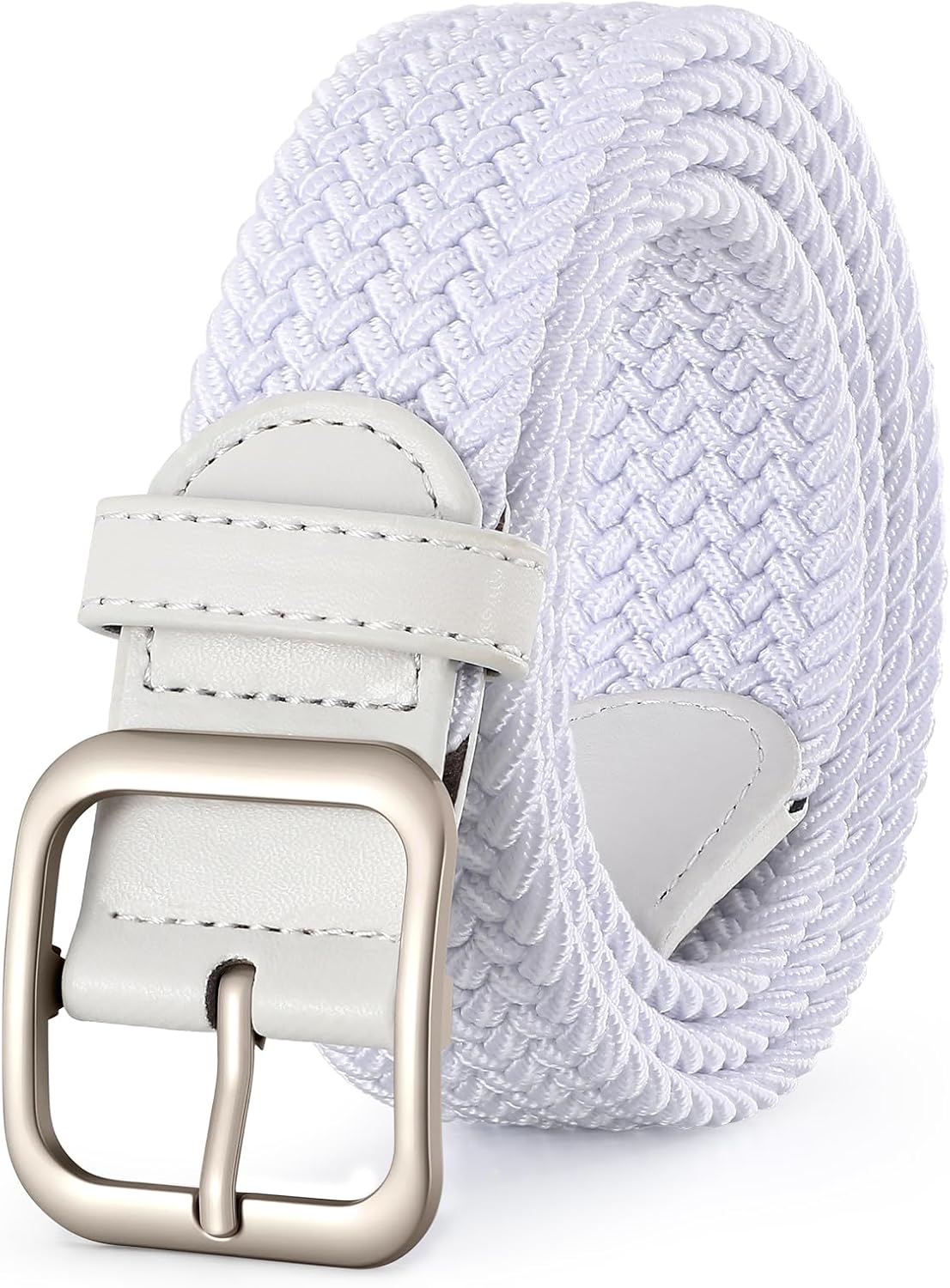 XZQTIVE Women Elastic Braided Belt with Silver Buckle, Woven Stretch Fabric