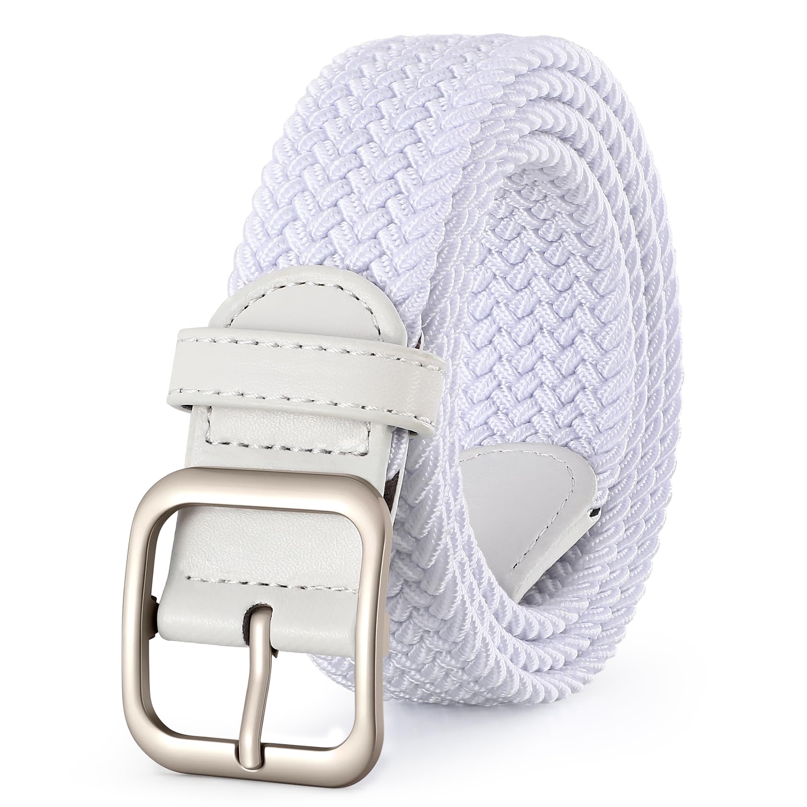 XZQTIVE Women Elastic Braided Belt with Silver Buckle Woven Stretch Fabric