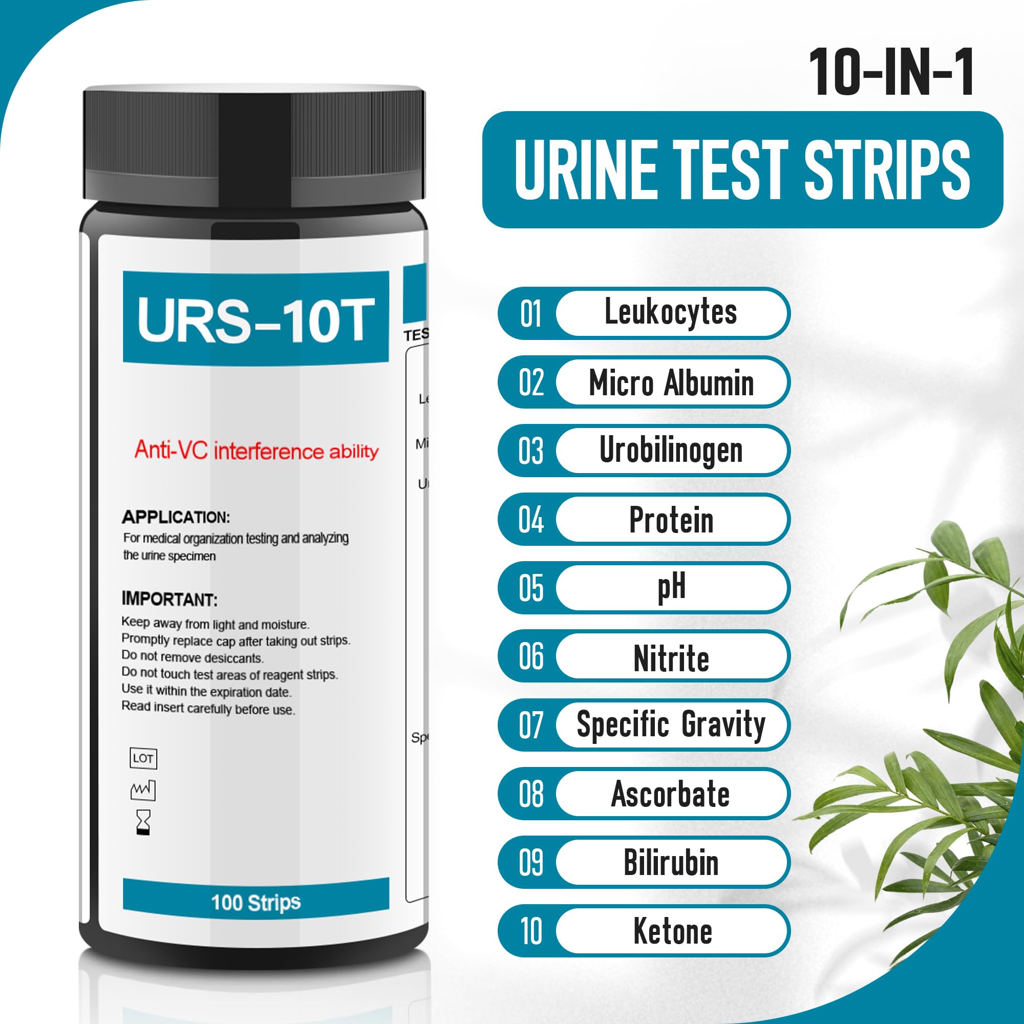 Urine Test Strips URS 10-in-1,10 Parameters UTI Test Strips,Ketone Test Strips,Urine Test Strips for Nitrite, Bilirubin, pH, Protein,UTI, More,100 CT Urine Test Strips for Urinalysis.