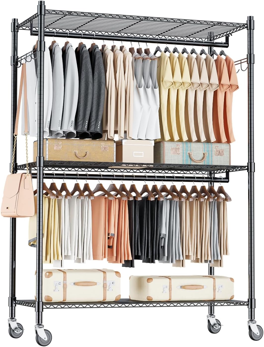 Himimi Double Rod Garment Rack/Clothes Rail with HeightAdjustable