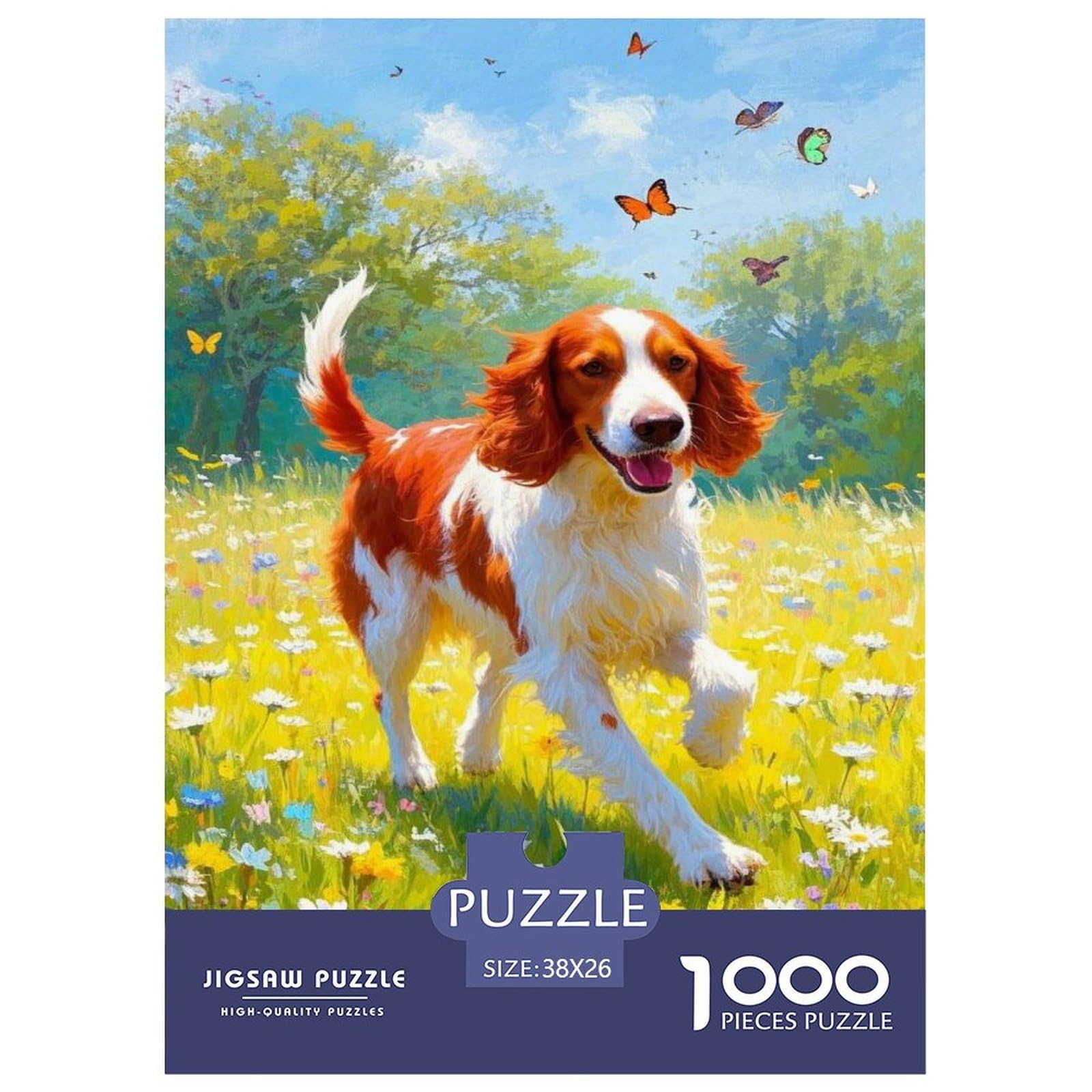Jigsaw Irish Setter Dog 1000 Pieces Challenge Toy for Adults,Spring Flower Field Impossible Jigsaw Puzzles 1000 Pieces Educational Games Home Decoration 38x26cm/1000pcs