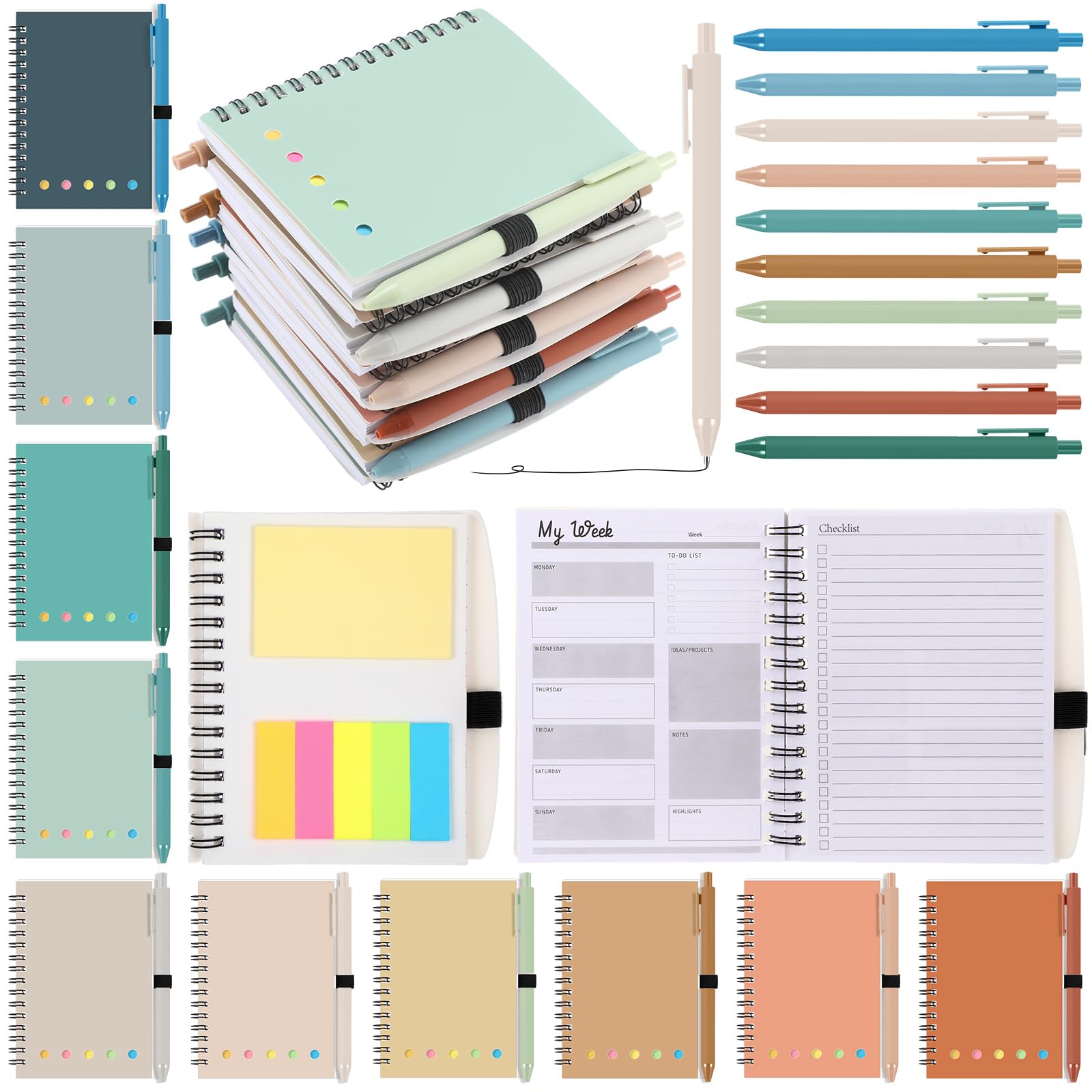 Set di 20 quaderni settimanali per lista delle cose da fare, con penna a sfera, note adesive per ufficio, insegnanti, studenti, regalo di ringraziamento (colore vivace)
