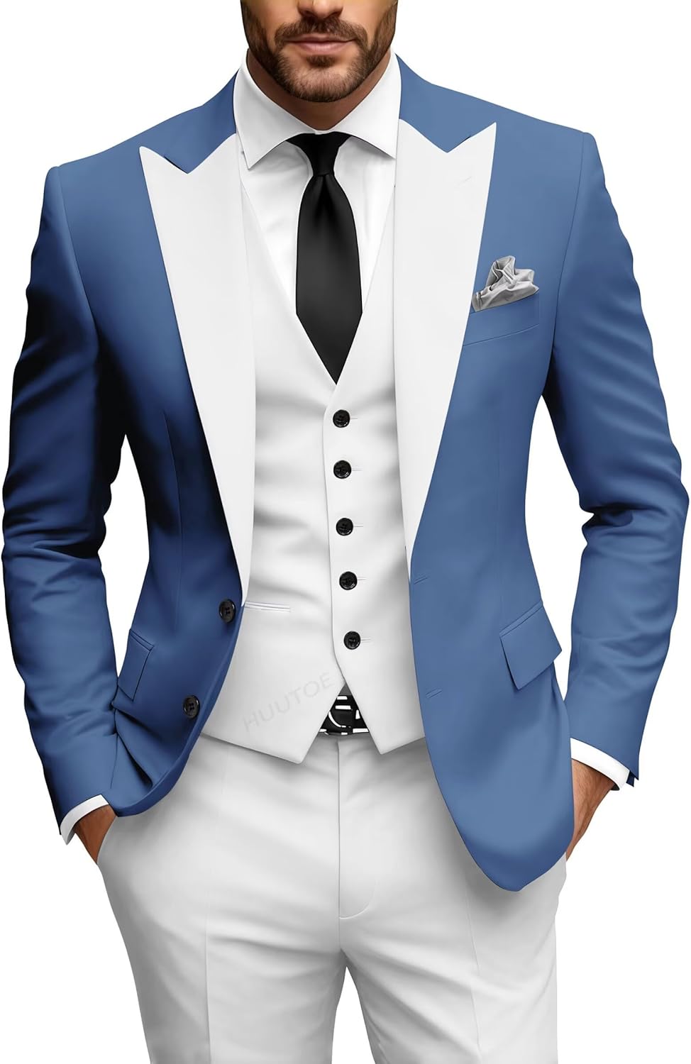 HUUTOE Mens Suits 3 Piece Slim Fit Suit for Men Groom Prom Suit for Wedding Men Tuxedos Homecoming Prom Suit Pants Vest Set