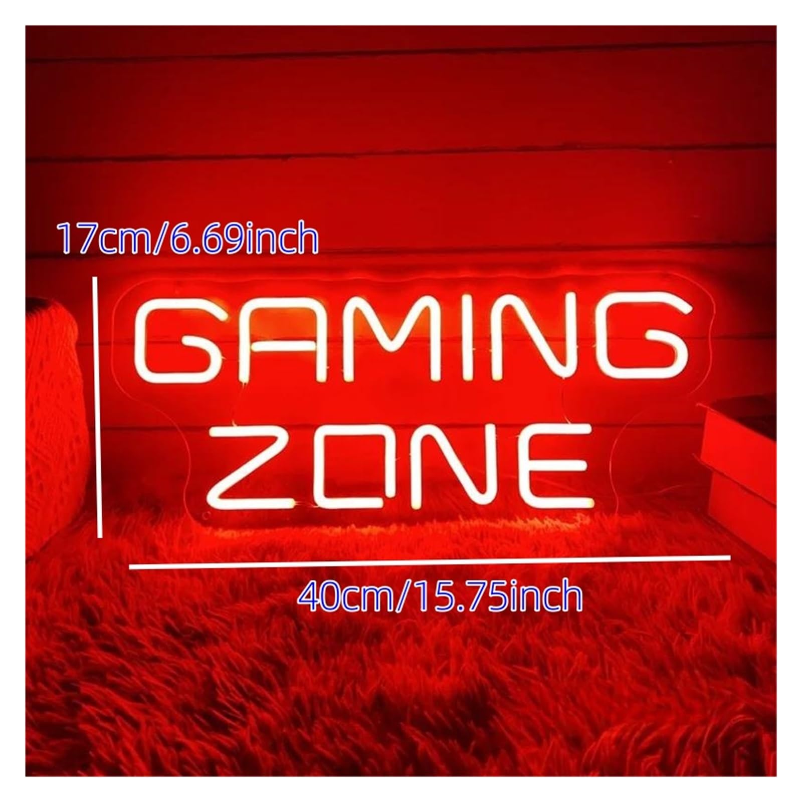 Insegna al Neon LED Gaming Zone Insegna Al Neon LED Decorazione Da Parete Per Sala Giochi Casa Camera Da Letto Decorazione Della Stanza Insegna Illuminata Lampada 40cmx17cm(Rosso)