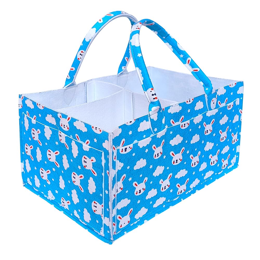 Raisa Cute Diaper Caddy Bag for Smart Mothers Baby Diaper Caddy Organizers Baby Wipes Felt Storage, Nursery, Foldable and Portable (BLUE BUNNY)
