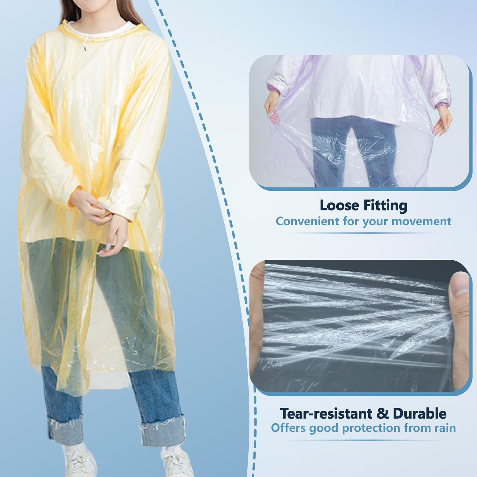 Set di 7poncho antipioggia trasparente poncho pioggia donna uomo impermeabile con cappuccio trasparente e polsini elastici, impermeabile monouso per escursioni in bicicletta campeggio,