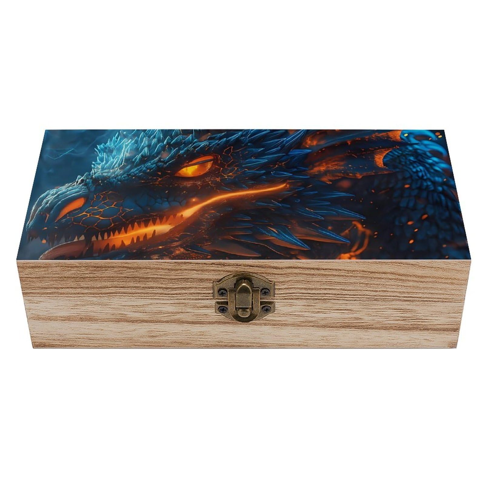 Oudrspo Majestic Glowing Dragon Retro Wooden Storage Box Keepsake Jewelry Decorative Art Storages Box Gift Boxs