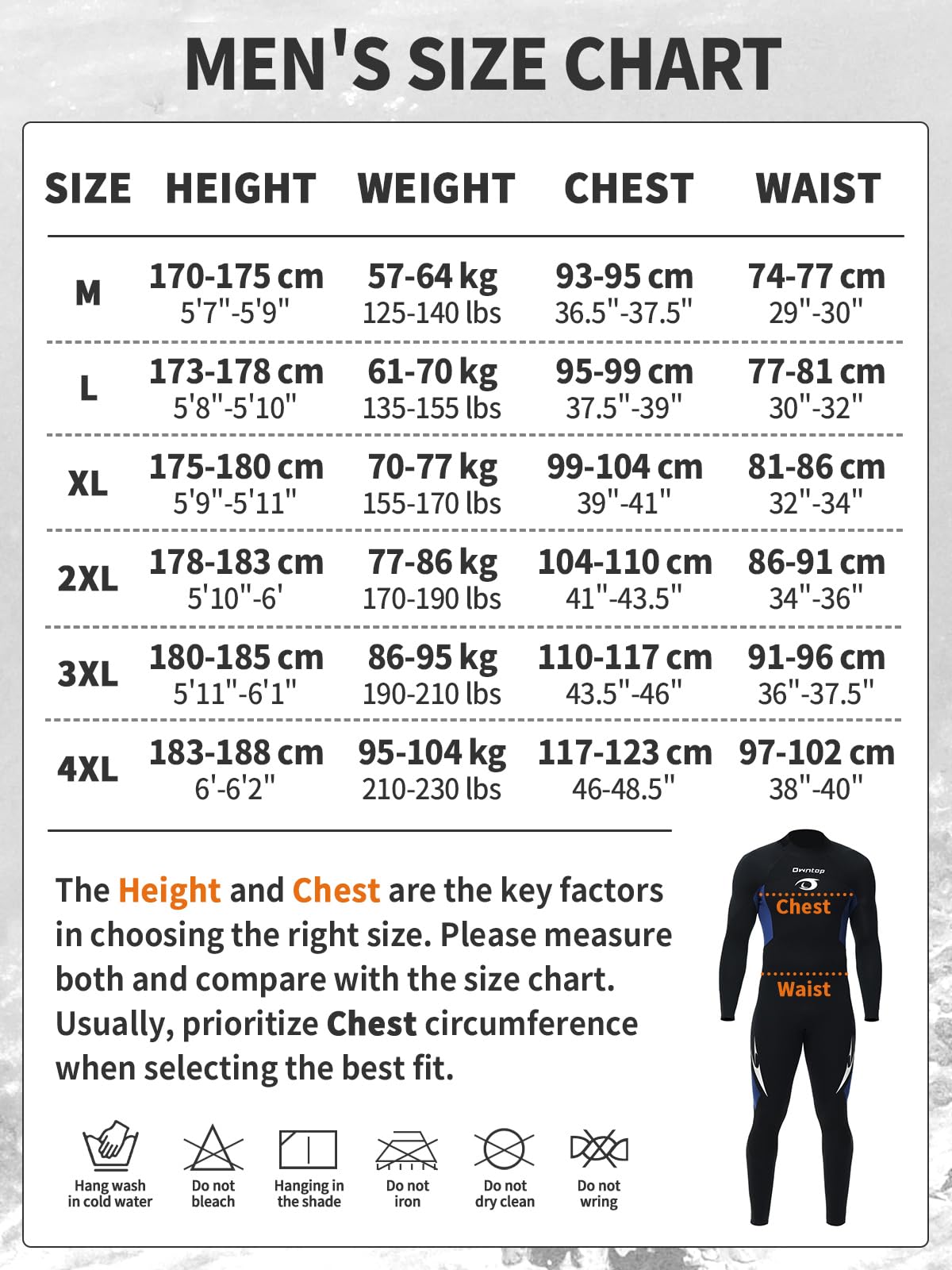Owntop Muta Uomo 3/2mm Intera, Muta Invernale a Maniche Lunghe Ultra-Stretch, Zip Posteriore Muta da Surf e Immersioni in Neoprene per Adulti