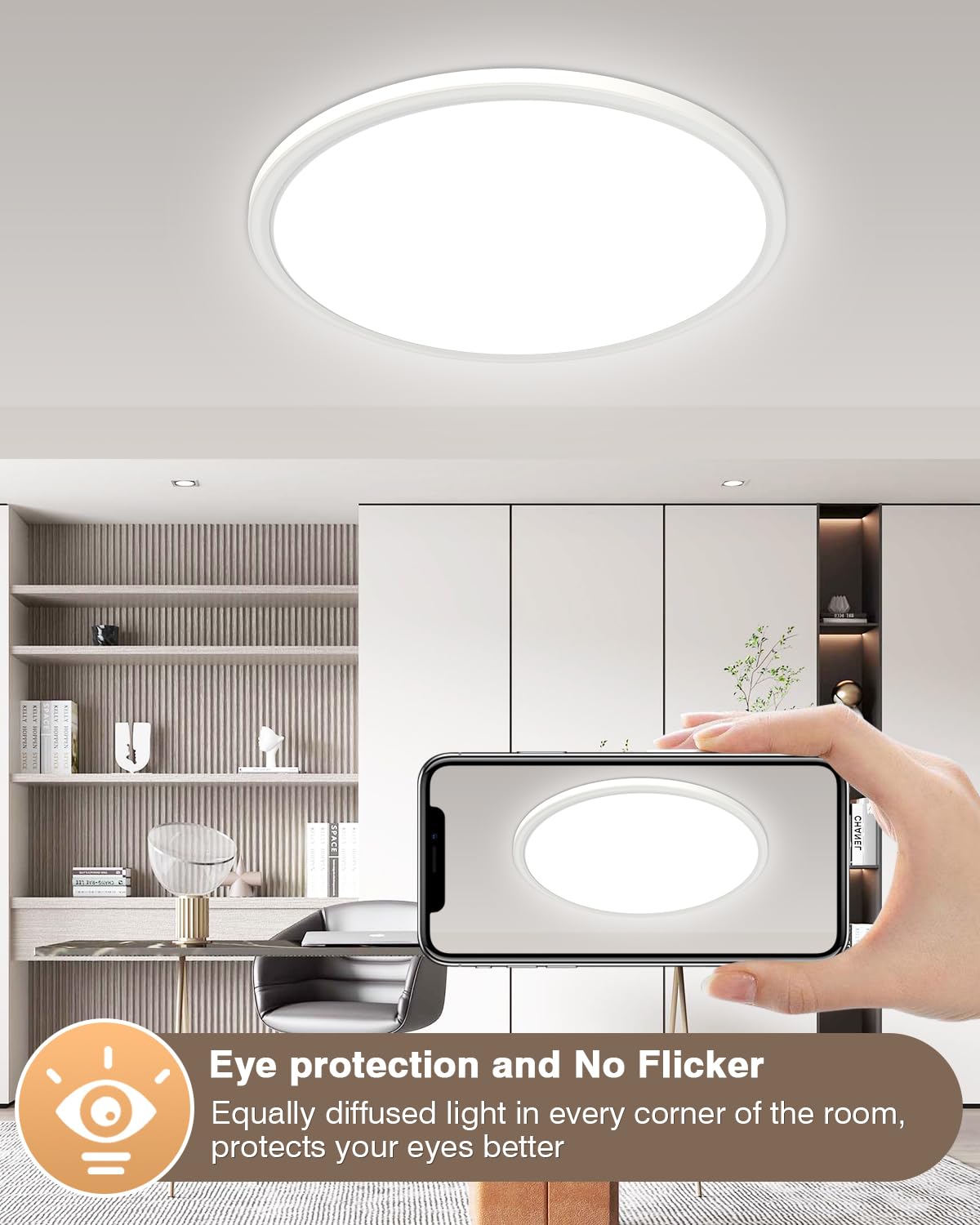 Bowfar Plafonnier LED, 36W Rond Luminaire Plafonnier avec télécommande, intensité 3000K-6500K, Lampe de salle de bain ultra fine 2,5cm, Lampe LED Chambre pour Salon Chambre d'enfant Cuisine Ø39cm