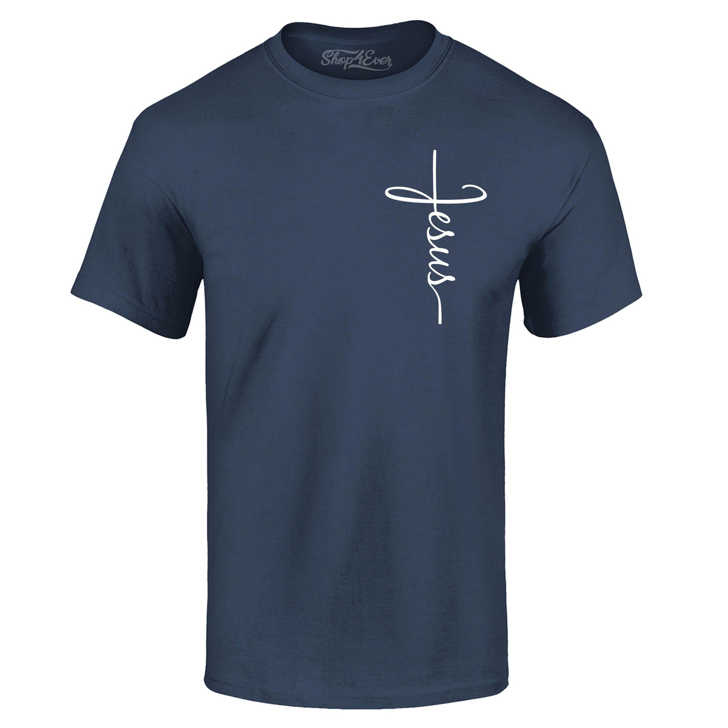 T-shirt Jésus cross cursive script bleu marine L - Portez votre foi