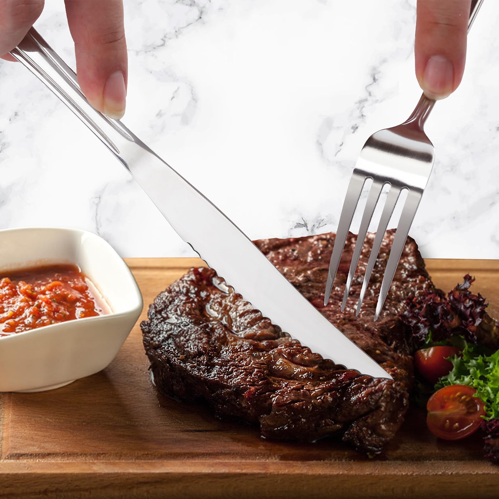 Hunnycook couverts de table 12 personnes, acier inoxydable couverts avec poignée lignée, ensemble de couverts élégant pour maison, restaurant, passent au lave-vaisselle