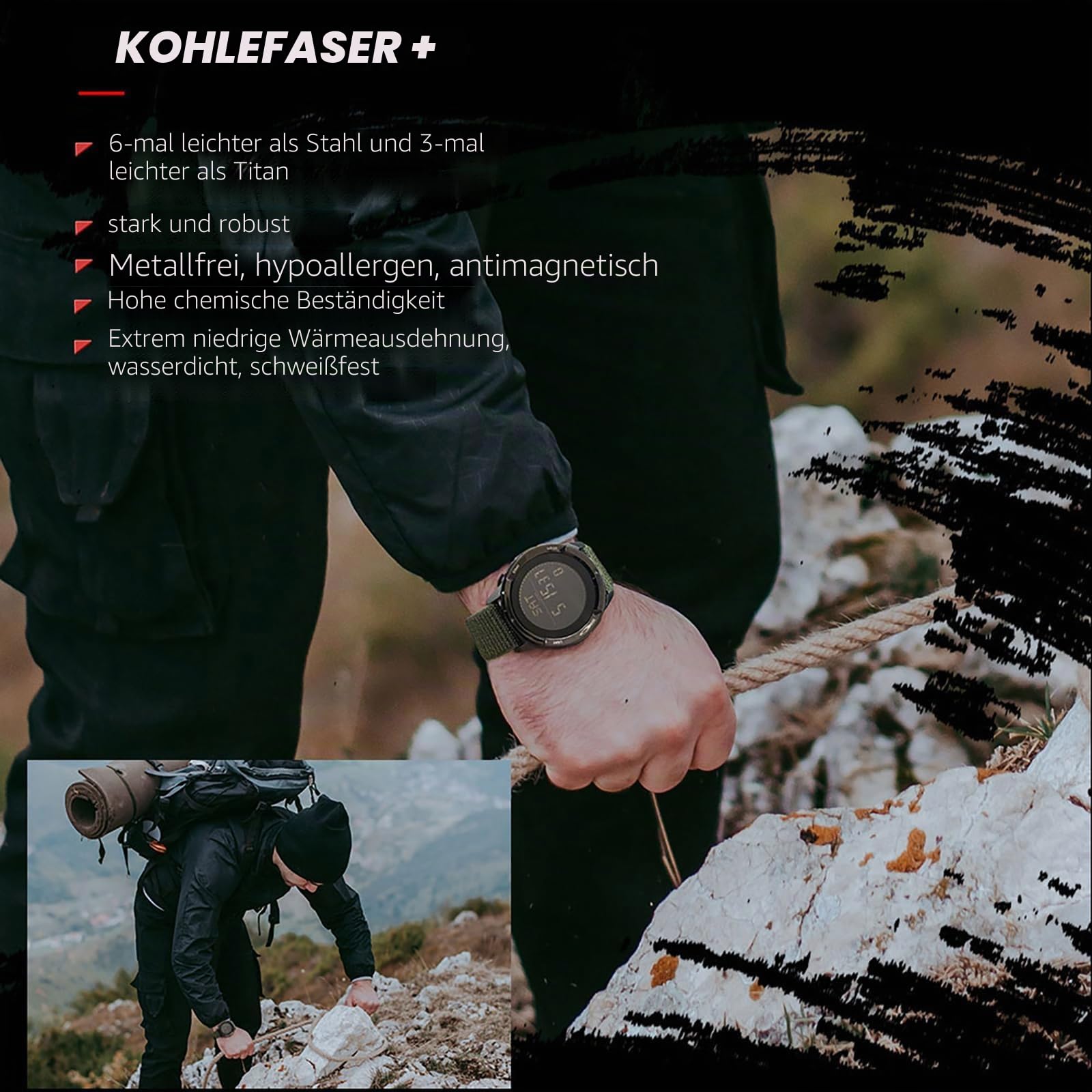 Militär Uhr Herren Digitaluhr Kompass Schrittzähler ohne app und Handy Kalorienzähler Herrenuhr Digital Armbanduhr Outdoor Tactical Watch Military 5 ATM Wasserdicht Stoppuhr Sport Chronograph Jungen
