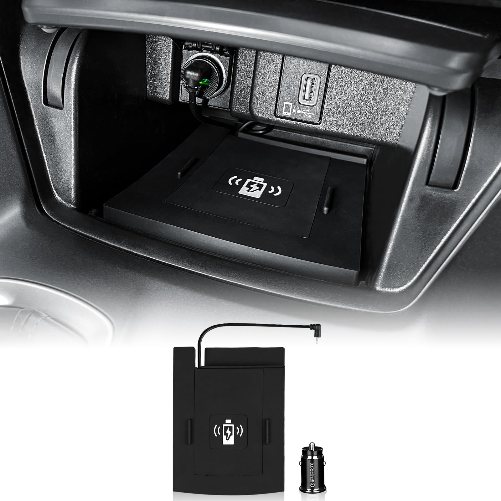 FDAIUN Wireless Phone Charging Pad Silicone Material Dual Charging Ports Charger Station 15W Adapter for Smartphone for Honda Accord Ten Generation 2018 2019 2020 2021 2022(Side-to-Side Drive Black)