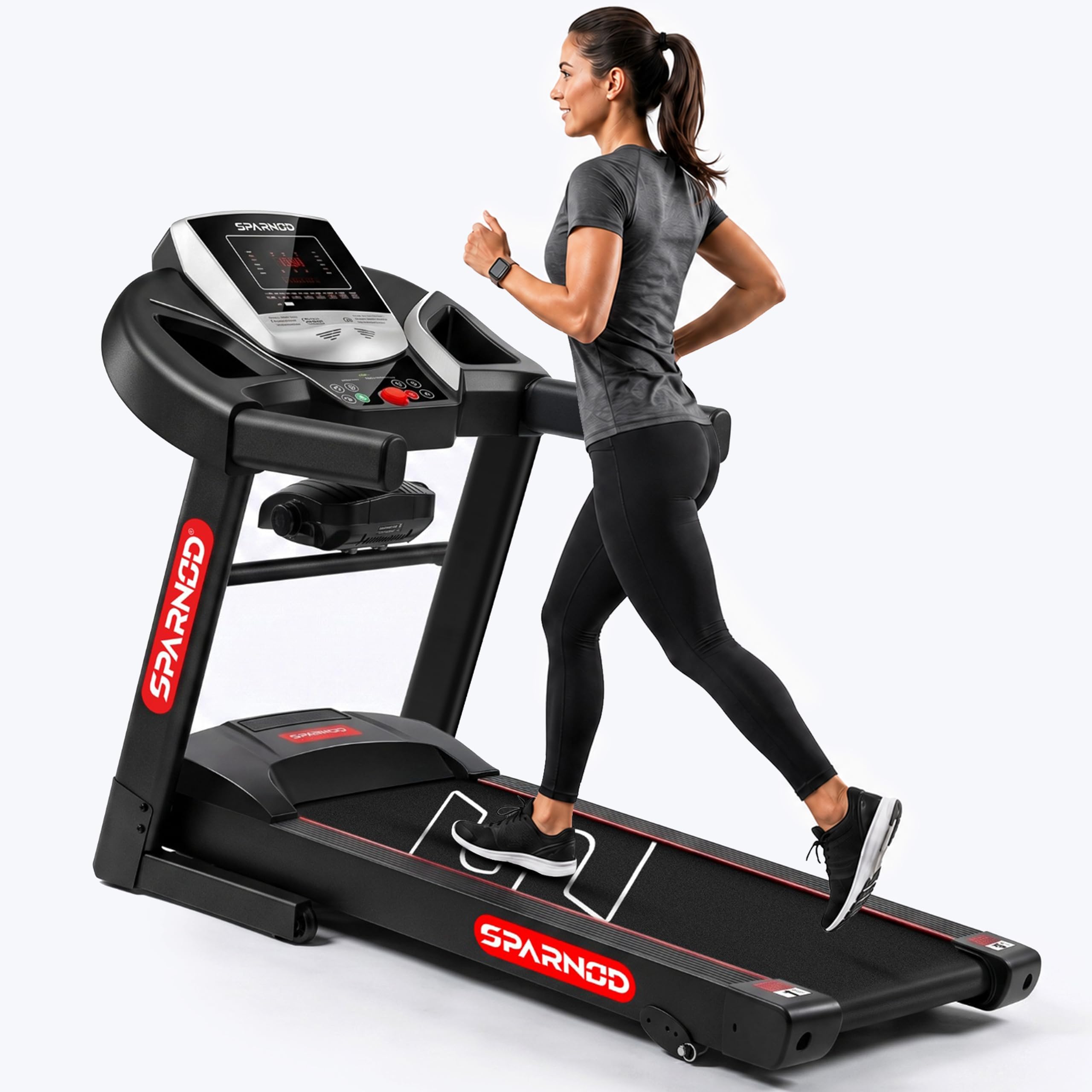 Sparnod Fitness STH-1200MF Multifunction Foldable Treadmill for Home Use, 4 HP Peak DC Motor, Built-in Massager, 12 Preset Programs, LED Display, 12 km/h Speed, Manual Incline, 110 kg User Capacity-image-15