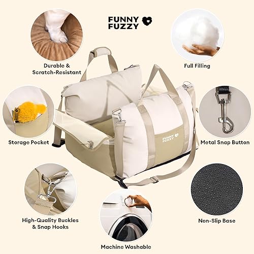 Miniatura 7 de FUNNY FUZZY Asiento de automóvil impermeable para perros pequeños y medianos de hasta 35 libras, asiento elevador para mascotas desmontable y