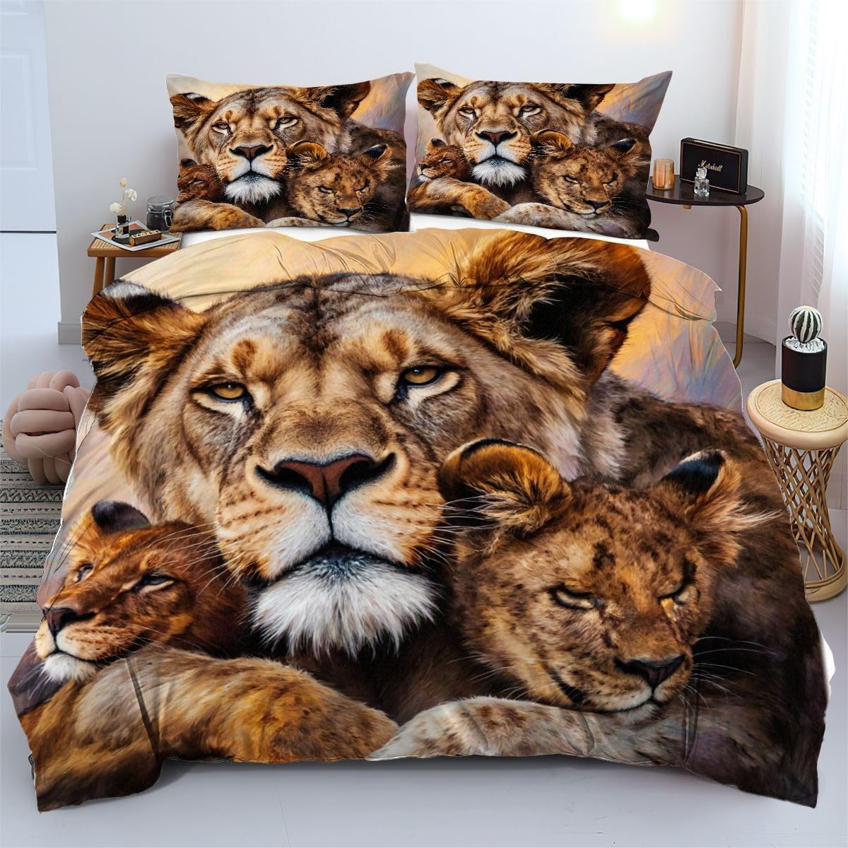 Housse de couette lion brun pour transformer le lit enfant en jungle douce