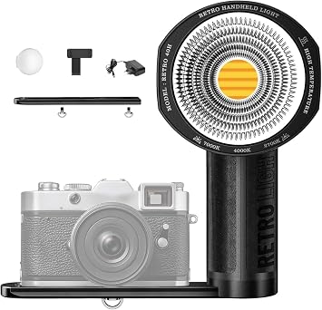 LENSGO 40H Retro Camera Light, 40W Bi-Color 2700K-7000K CRI 96+ Video Light, 2600mAH, 8 Light Modes, Adjustable Brightness & Colour Temperature for Photography Lighting