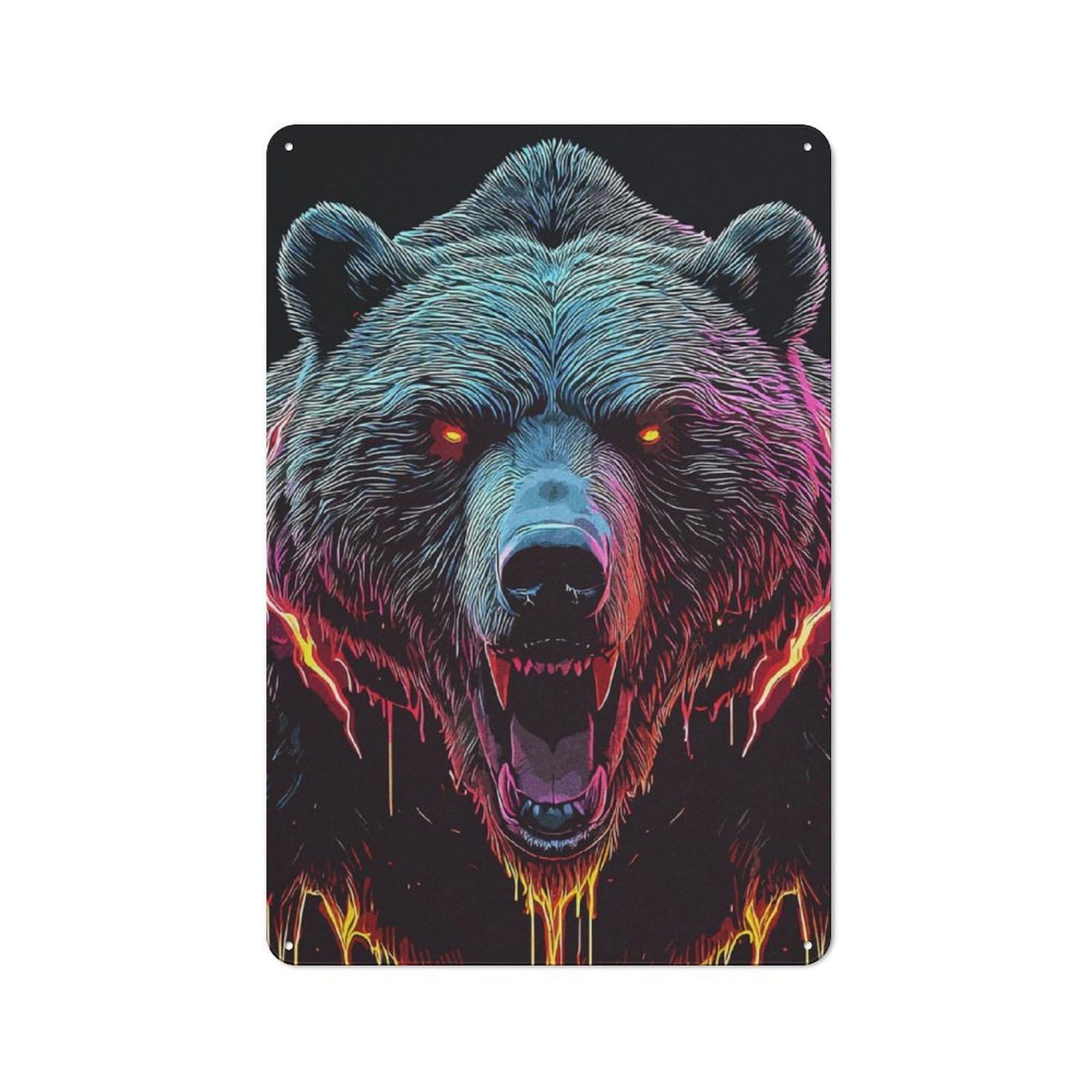 Junmoney Wild Bear Retro Metal Plaque 30X20cm For Lounge Or Reading Corner, Suited To Lounge Decor Fans