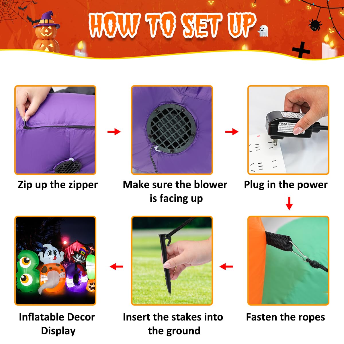 Meland Halloween Inflatables Outdoor Decorations - 8FT Halloween Blow Up Yard Decorations with Built-in LED Lights, Halloween Yard Inflatables for Outside Outdoor