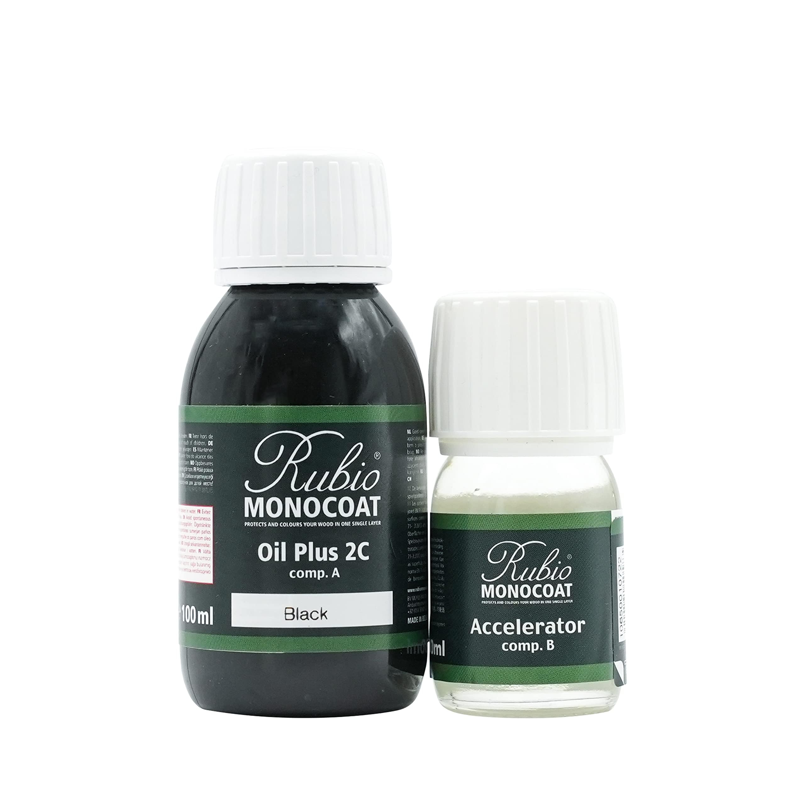 Rubio Monocoat Black Wood Oil Finish 5 M² - | Oil Plus 2C | Quick-Dry, Eco-Friendly Linseed Wood Oil For Indoor Use, Includes Accelerator (Part B) | Protector | 130 Ml
