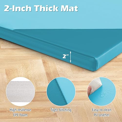 Vista 23 de Giantex 4'x10'x 2" Gymnastics Mat, 4-Panel Folding Aerobics Exercise Mat w/Hook & Loop Fastener, Carrying Handle, Portable Tumbling Mat for