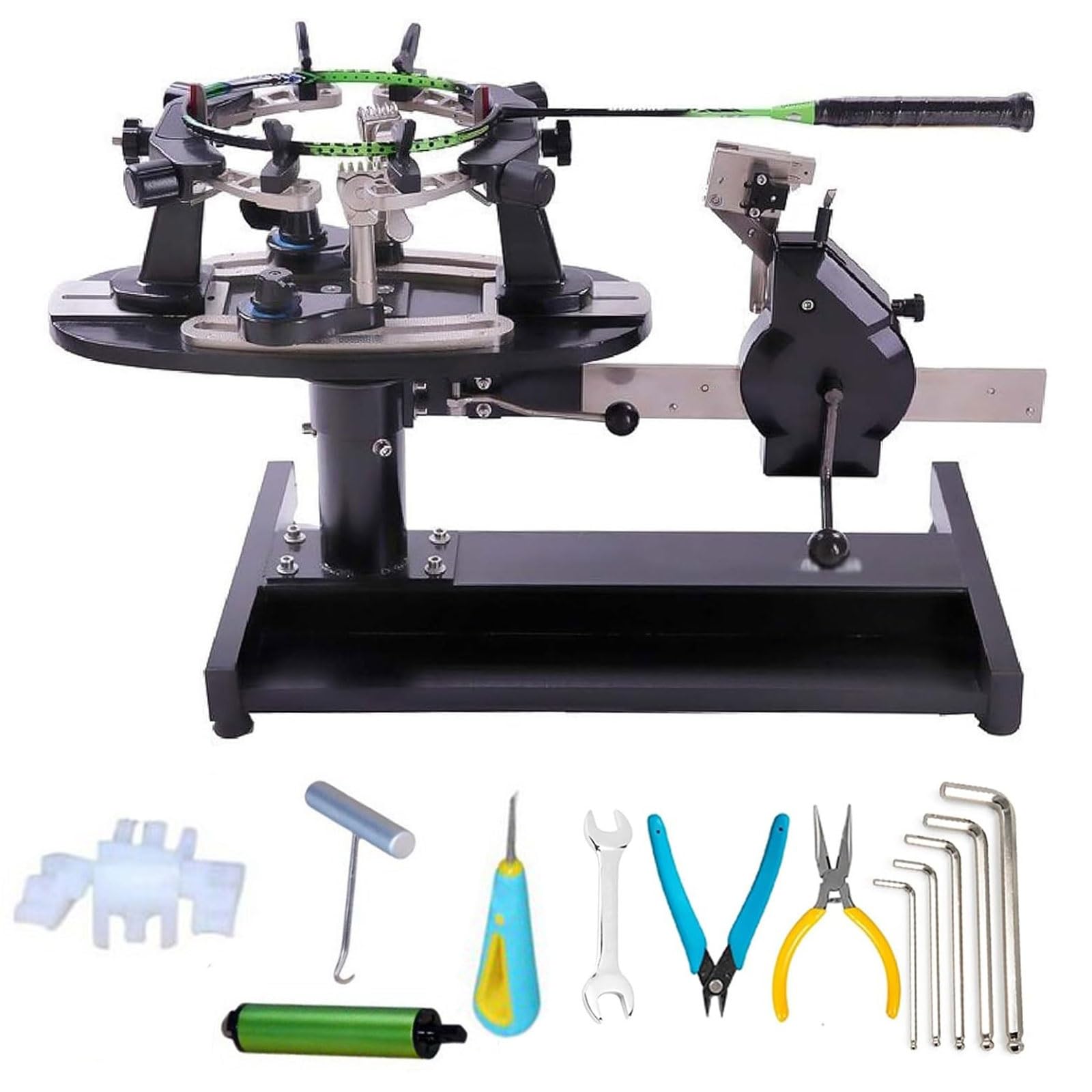 Incordatrice per racchette da tennis, strumento manuale da tavolo con velocità di trazione regolabile, doppia scala kg/libbra e accessori resistenti