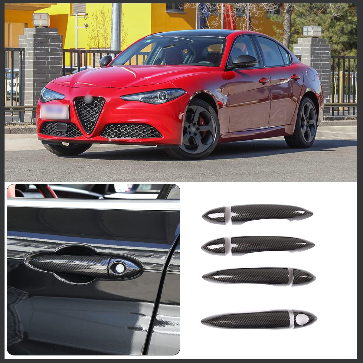 PIUGILH Copertura decorativa per maniglia esterna dell'auto, adatta per Al@fa Ro@meo Giulia/Stelvio 2017-2020, rivestimento per maniglie delle porte dell'auto, accessori esterni (fibra di carbonio ABS