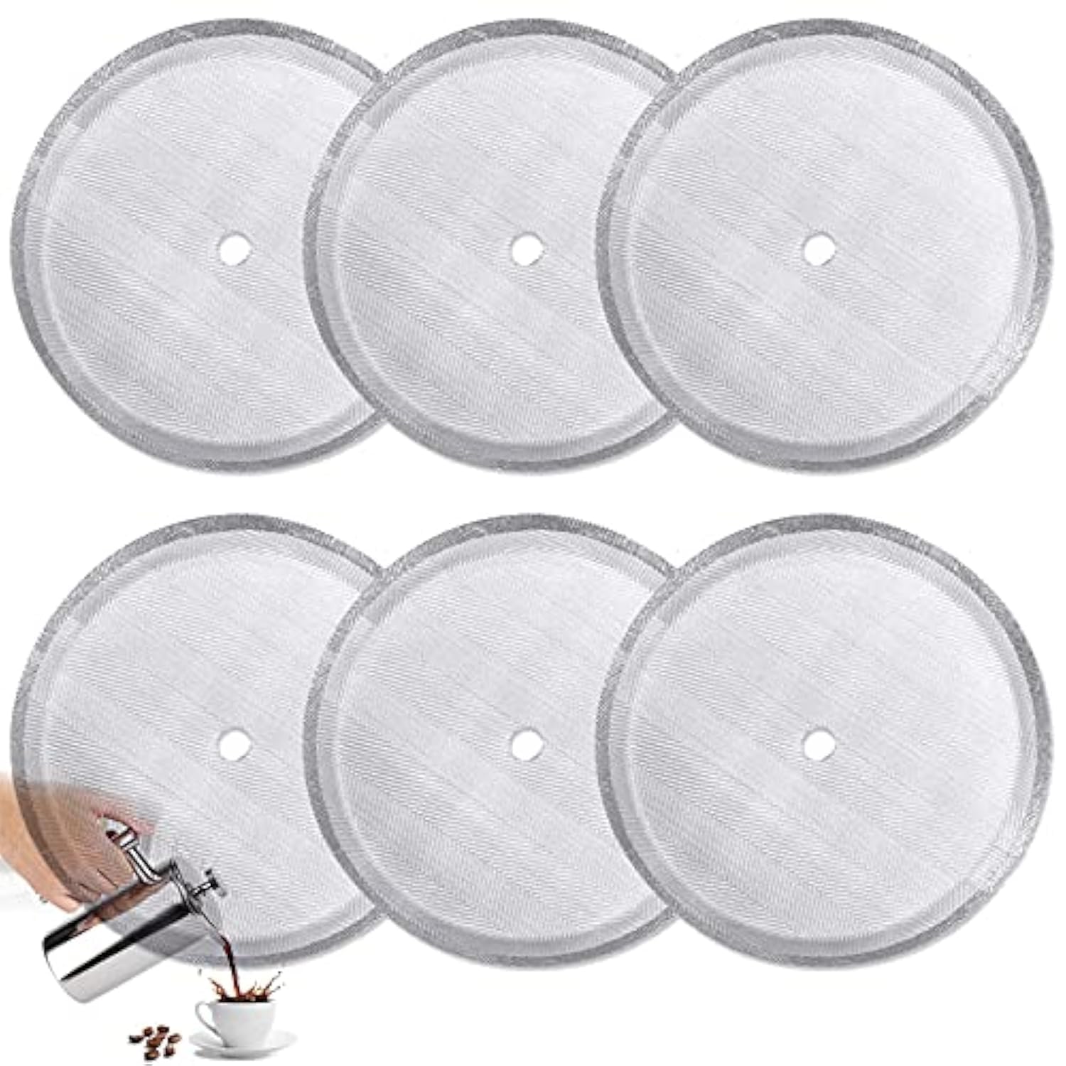 Meelio6 Pieces French Press Replacement Filters Mesh Filters Replacement, Stainless Steel French Press Replacement Screen for 34 oz / 1000 ml French Press Coffee Makers and Tea Machines