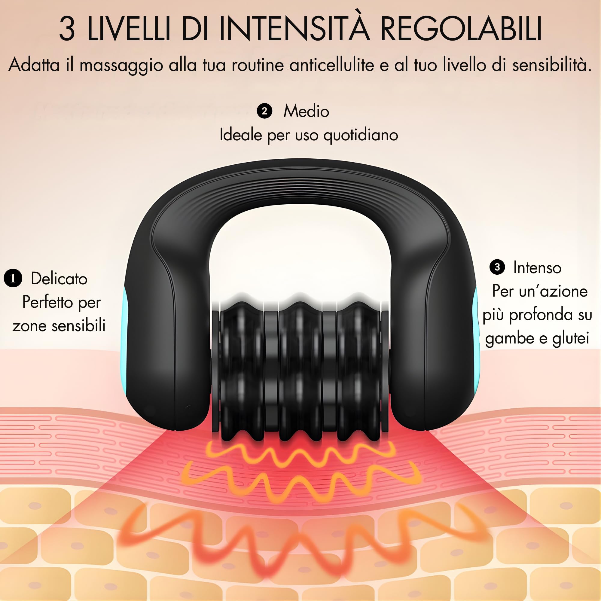 Massaggiatore Elettrico Anticellulite Percussivo – Doppia Azione Rulli + Vibrazione, Effetto Drenante e Rassodante, Riduce Tensione Muscolare, Massaggio Profondo Gambe e Corpo, Portatile