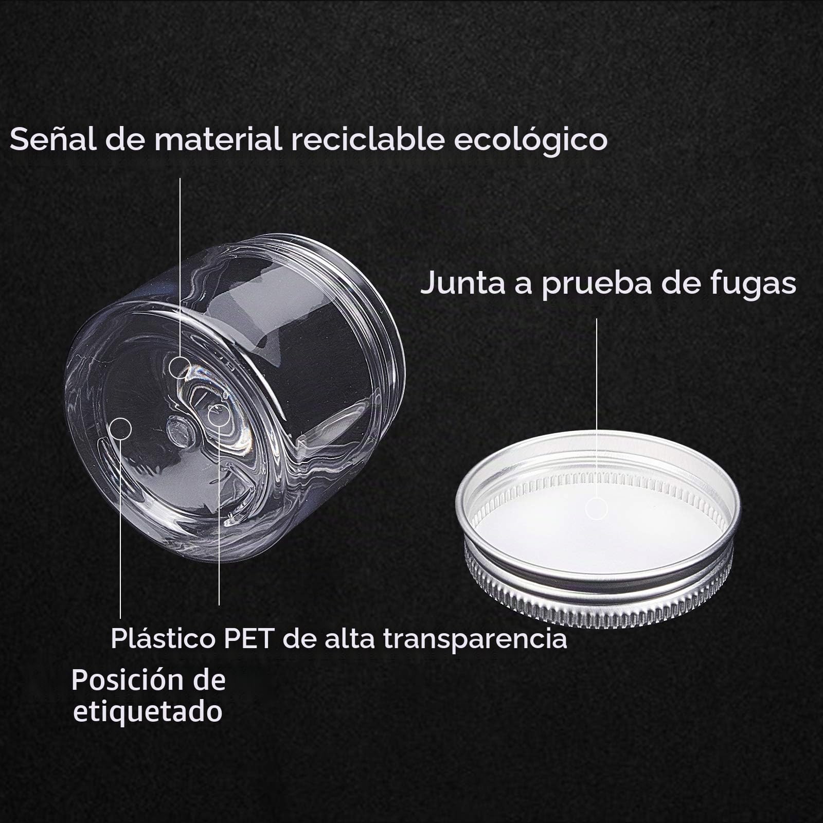 BENECREAT 18 Pack 50ml Frascos Redondos de Plástico Caja Transparente Recipientes con Tapas de Rosca de Aluminio para Productos de Belleza, Artículos Pequeños