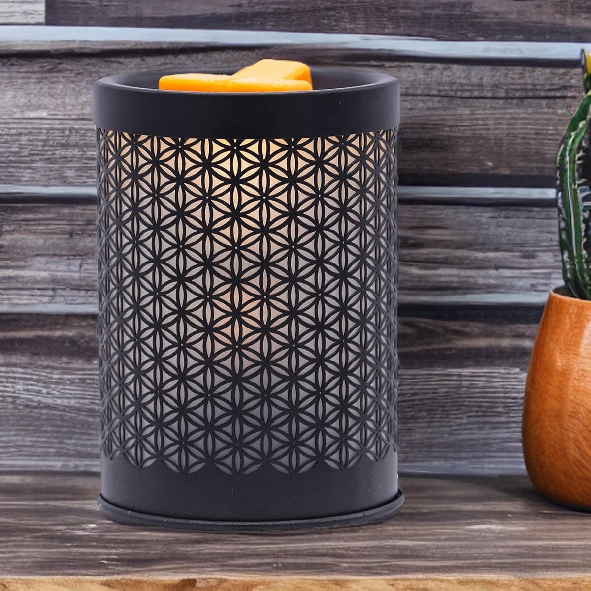 Candle-Brothers Elektryczna lampa zapachowa Flower of Life | lampa zapachowa do wosku zapachowego | zapach do pomieszczeń elektryczny | czarna lampa zapachowa | lampa do biura, sypialni, jogi