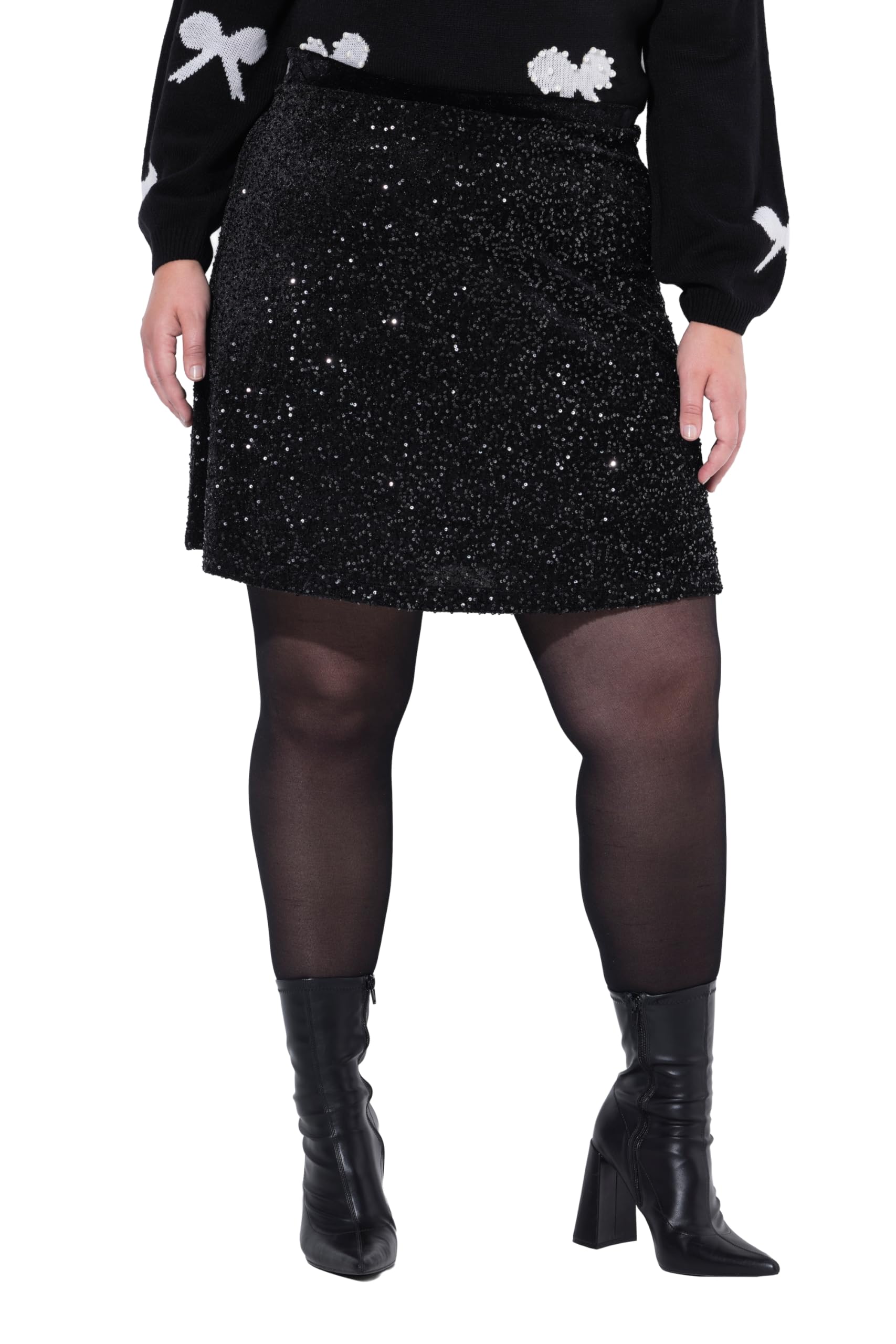 MIAMODA Damen große Größen Übergrößen Plus Size Pailletten-Tellerrock, kurz und weit, Elastikbund 846029