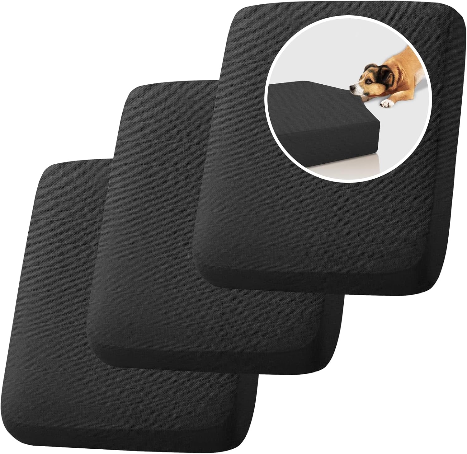 H.VERSAILTEX Water Resistant Woven Linen Look Cushion Covers Individual Seat Couch Slipcover Set Sofa Cushion Covers for 3 Cushion Couch Cushion Protector Slipcovers (3 Pack, Black)