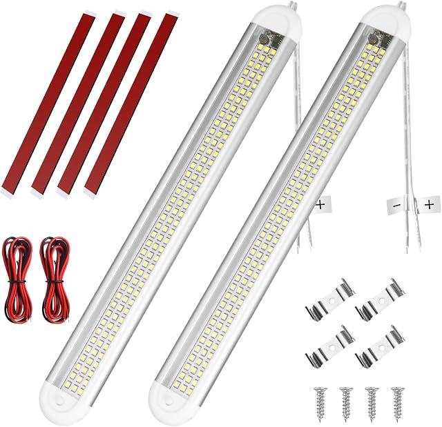 URAQT 12V Interior LED Light Bar, 120 LED Universal Strip Light with ON/OFF Switch and Extension Cord, White Lamp for Van Car Auto Camper Bus Caravan Boat RV Kitchen Bathroom Cabinet (2 Pack)