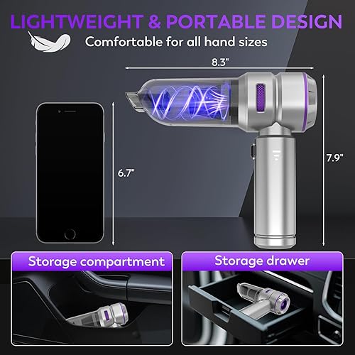Miniatura 7 de Aspiradora de mano para automóvil, aspiradora inalámbrica 4 en 1, aspiradora portátil de alta potencia de 22000 PA con motor sin escobillas, para el