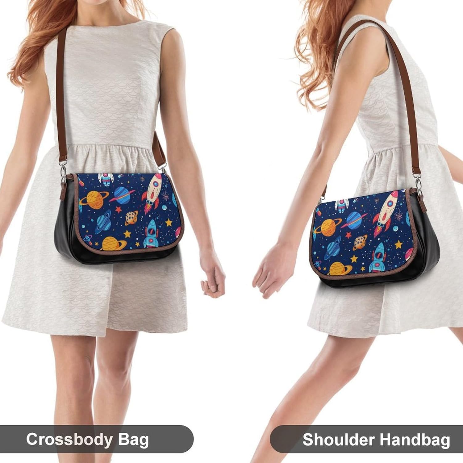 Spaceship Astronaut Messenger Bag for Women PU Leather Crossbody Bags Shoulder Handbags Purse