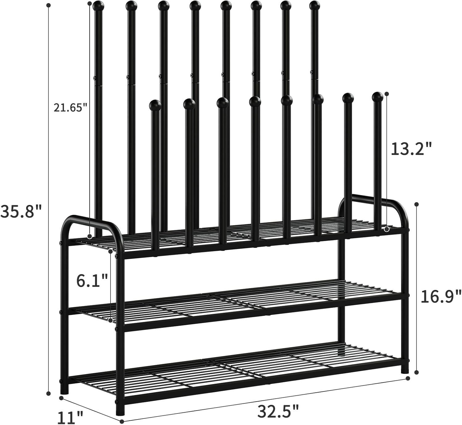 Shoe Rack - 3-Tier Metal Boot Rack Organizer for Entryway, Closet & Garage, Free Standing Shoe Shelf for Storage Tall Boots, Sneakers, Cowboy Boots, Black (Large - 8 Pairs) - Image 2