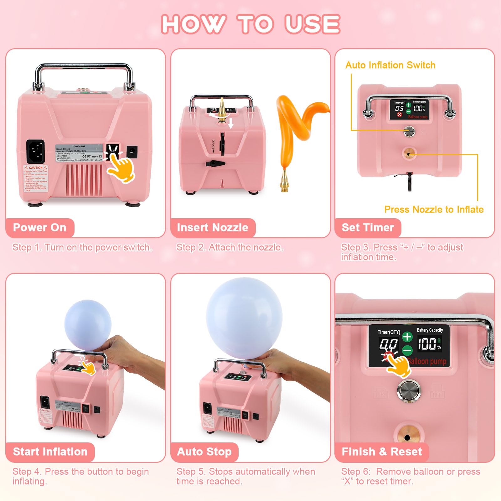 Pompa elettrica professionale per palloncini con timer e batteria, 8000 mAh ricaricabile, pompa ad aria silenziosa per palloncini in lattice da 160/260 e 5-18 pollici, strumento per decorazione feste