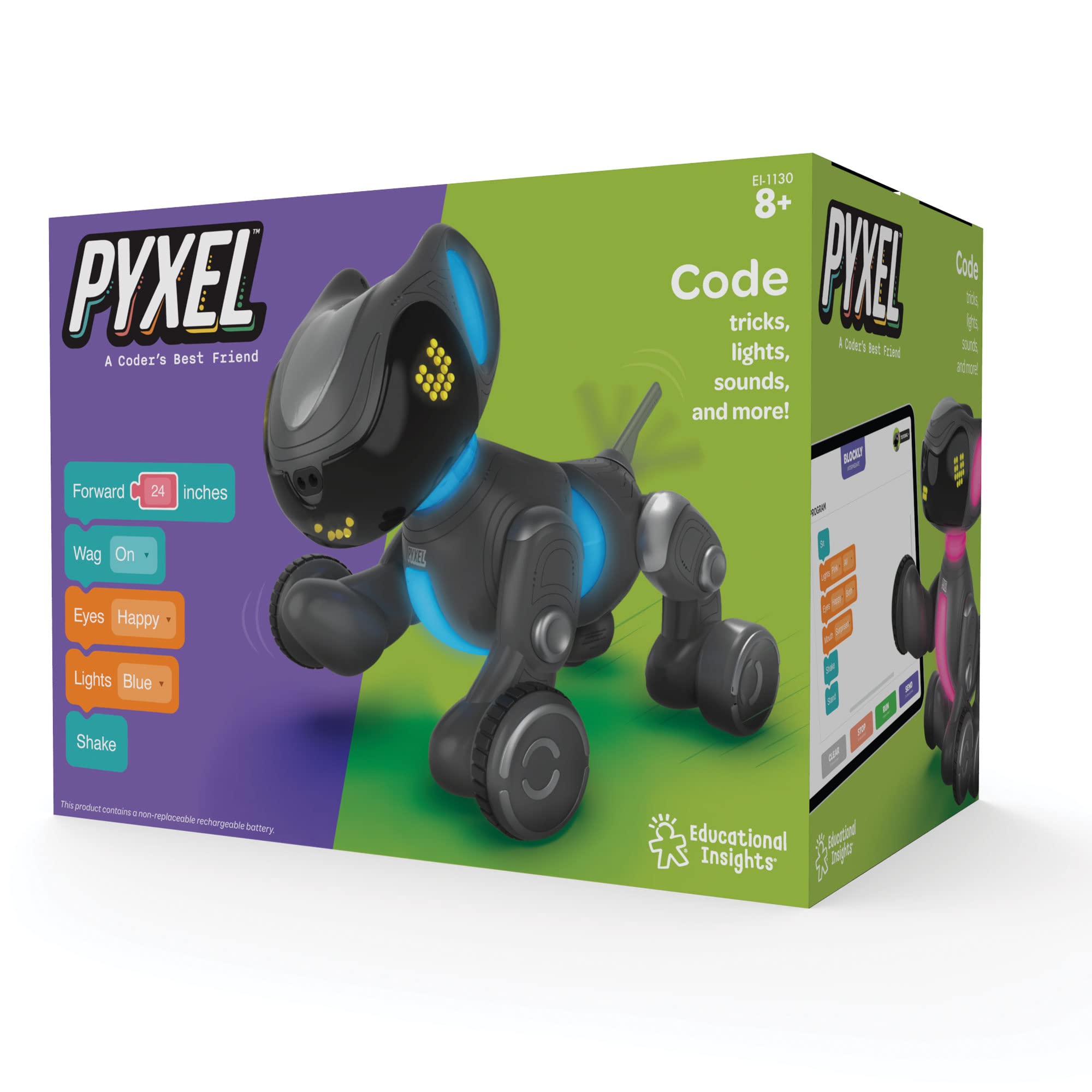 Learning Resources PYXEL, das programmierbare Haustier, Programmiersprachen Blockly u. Python, Mint-Programmierroboter für Kinder, Geschenke für Kinder ab 8 9 10 11 12 Jahren, Jungen und Mädchen