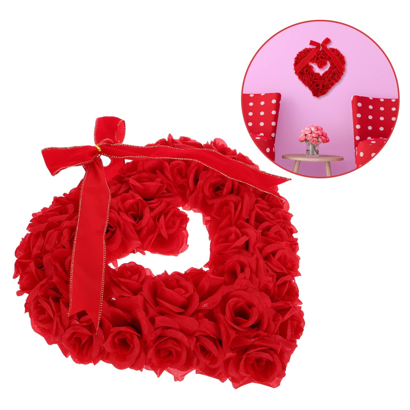 SOLUSTRE Guirnalda de Corazón con Rosas para San Valentín Decoración Romántica Colgante para Bodas Fiestas y Acogedor Puertas y Paredes